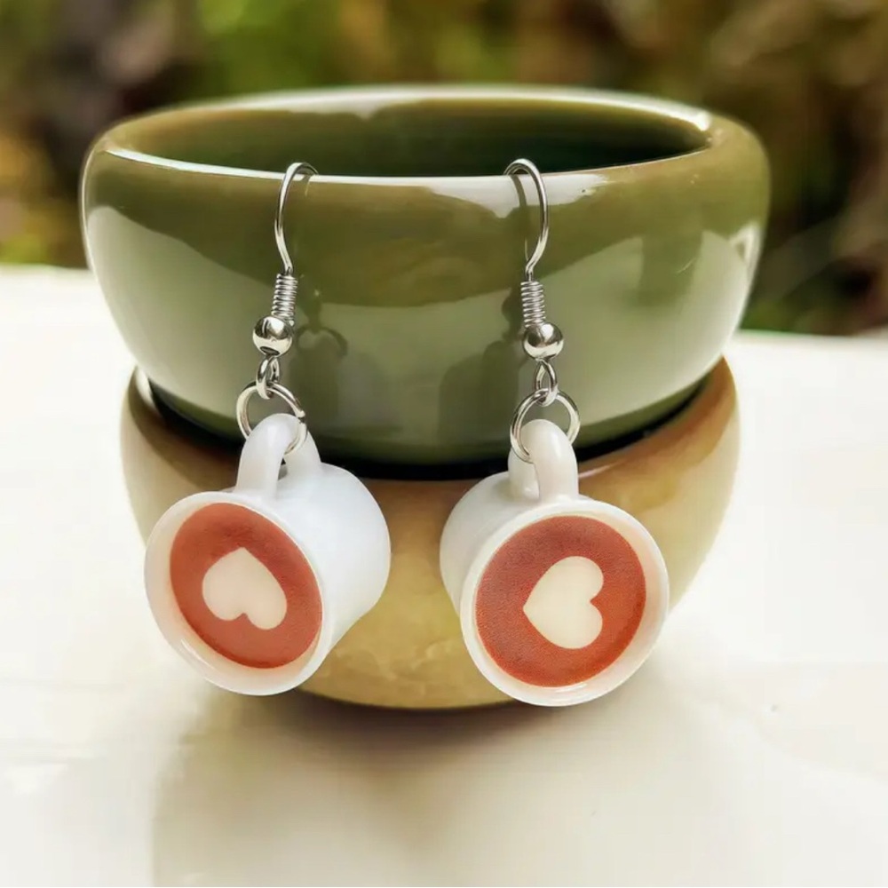 Charming White and Brown Coffee Cup Earrings